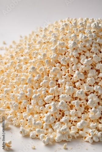 A fluffy mound of popcorn against a pure white backdrop , cinema, agriculture