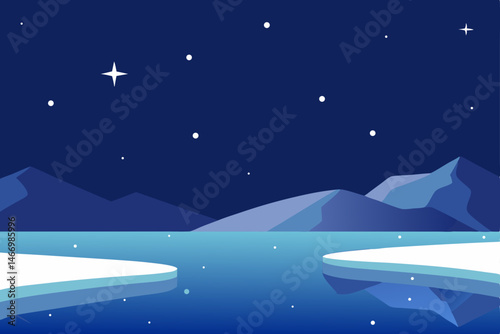 starlight twinkling above a frozen lake in deep 