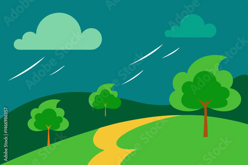 storm approaching over green hills with trees sway.svg