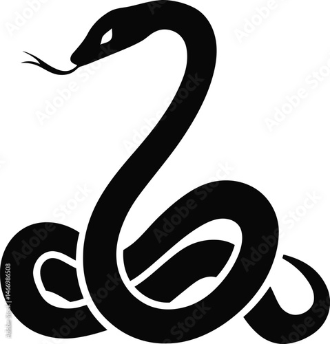 Black and white snake vector illustration, a cute cartoon reptile serpent symbol