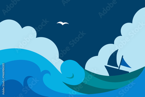 stormy sea with crashing waves and a lone ship .svg