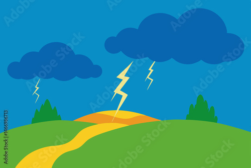summer thunderstorm over rolling hills with lightn.svg