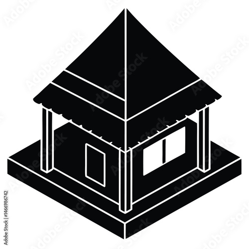 Traditional Village House Silhouette Vector with Thatched Roof and Mud Walls Representing Rural Lifestyle and Native Architecture