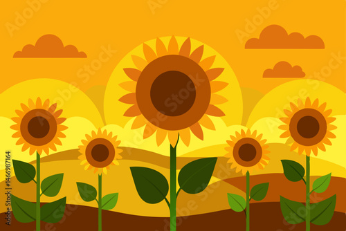 sunflower field glowing under the setting summer .svg