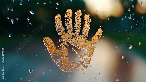 Golden Handprint Texture on Fogged Glass Surface