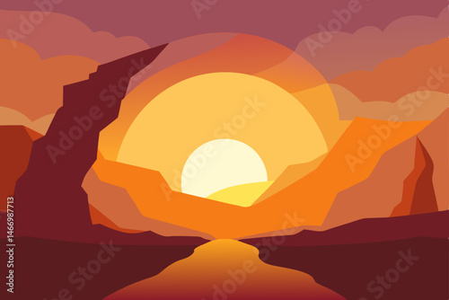 sunrise through a canyon arch casting golden light 