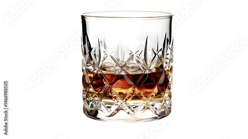 Crystal Glass Tumbler Filled With Amber Whiskey on a Transparent Background