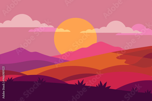 sunset over a highland moor with blooming heather .svg