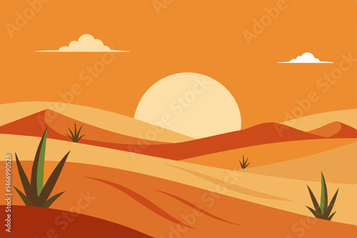 sunset over windswept dunes and scattered desert 