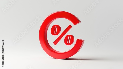 Red percent sign on a white background. Modern 3d symbol percent. Sign 