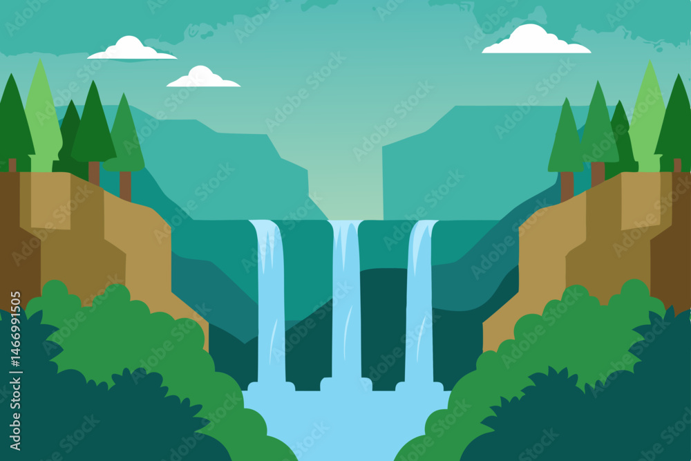 Fototapeta premium towering cliffs with waterfalls cascading into 