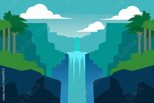 towering cliffs with waterfalls cascading into