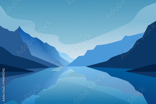 tranquil fjord in early morning light with mirrore.svg