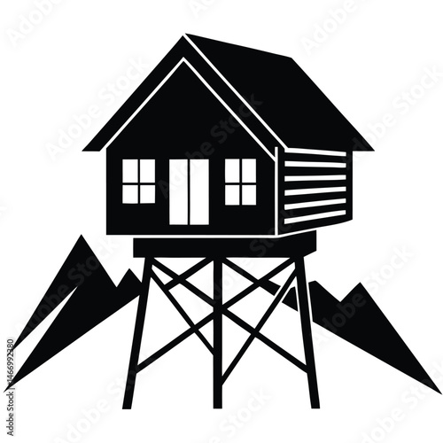 Traditional Village House Silhouette Vector with Thatched Roof and Mud Walls Representing Rural Lifestyle and Native Architecture