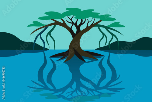 tranquil mangrove lagoon with reflections of twist.svg