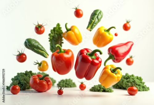 colorful vegetables levitating mid air vibrant fresh produce organic collection healthy food concept, carrot, tomato, pepper, zucchini, broccoli, cabbage