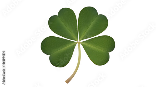 Four Leaf Clover in Vibrant Green Color with Detailed Leaf Structure on Transparent Background
