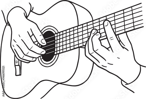 Closeup of hands playing guitar