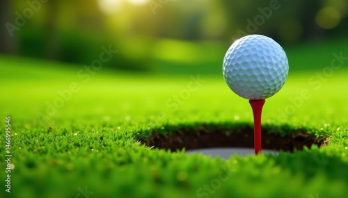 Wallpaper Mural Golf ball precariously balanced on the edge of a golf hole , shallow depth of field, hole, close-up Torontodigital.ca