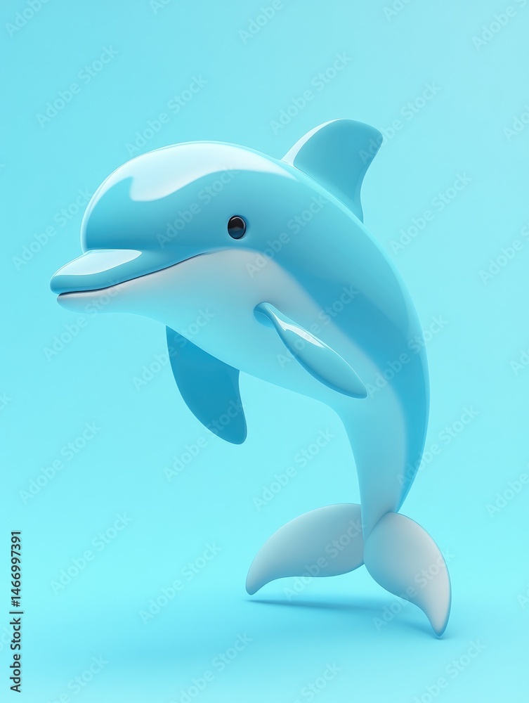 Fototapeta premium Animated playful dolphin leaping against a light blue background.