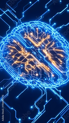 A glowing brain circuit board digital art