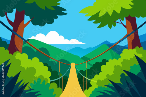 vibrant rainforest canopy seen from a rope 