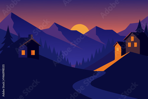 warm twilight casting long shadows in a quiet 