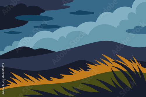 wild highland moor with windswept grasses 
