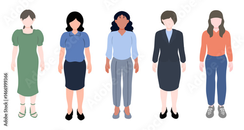 シンプルなビジネス女性の前進イラストセット(女 woman ベクター 編集可能)