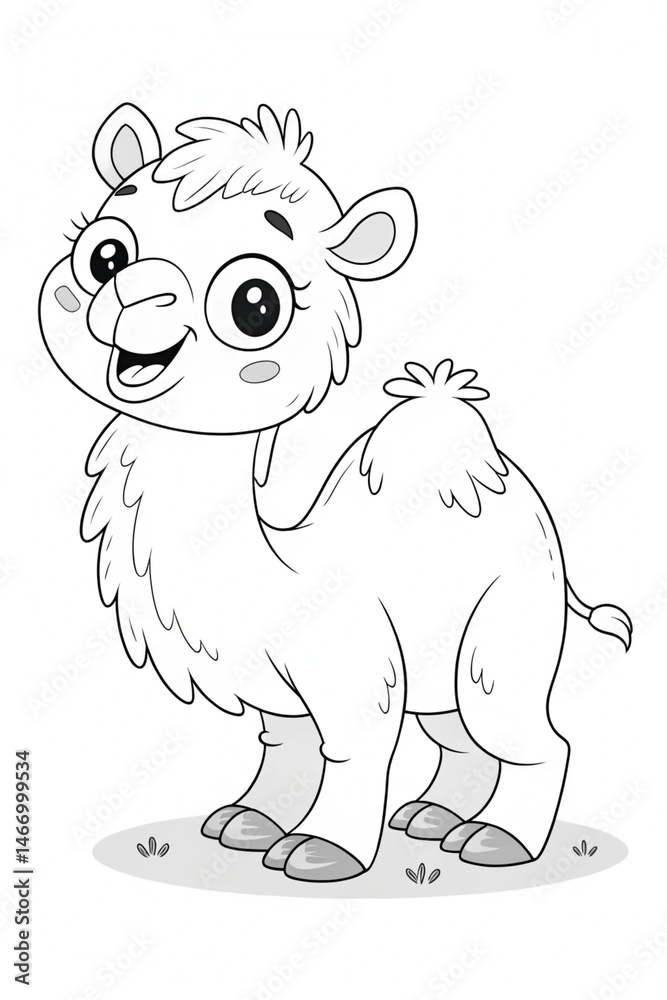 Obraz premium Colouring page for kids, hand drawn vector illustration of a cartoon Camel, pre school Colouring page, animal Colouring page, flower Colouring page, adult Colouring page, 