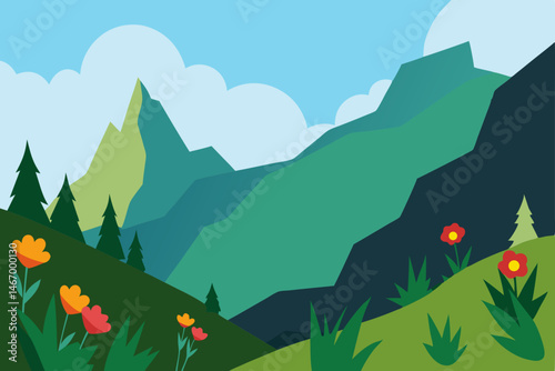 wildflower strewn alpine slope with towering 