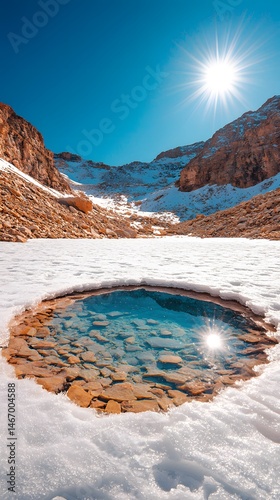 Icy Mountain Lake Winter Landscape