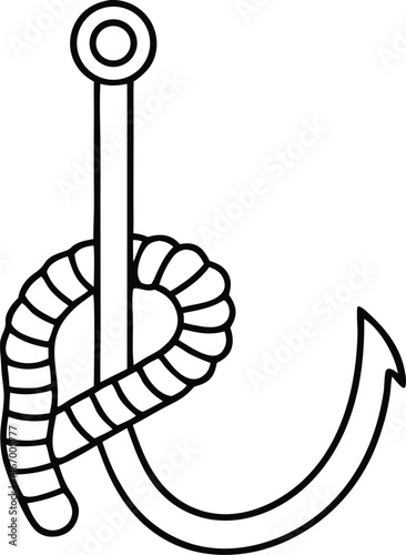 Fishing Hook and Worm Icon. Simple fishing hook and worm icon 