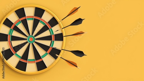 Question marketing risk. A dartboard with several darts stuck in it against a yellow background.