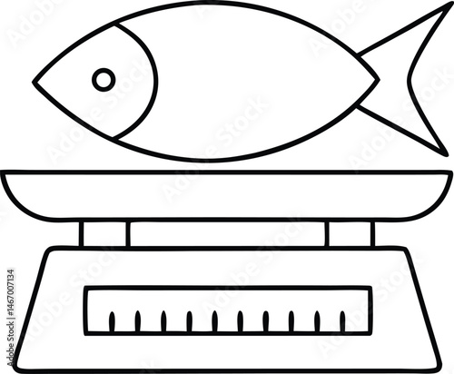 icon of a fish on a weighing scale symbolizing seafood measurement and market sales.