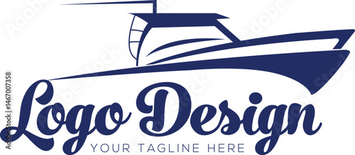 Center Console Boat logo. Unique and fresh Center console boat with Water splash in it. Great to use as your boat company logo