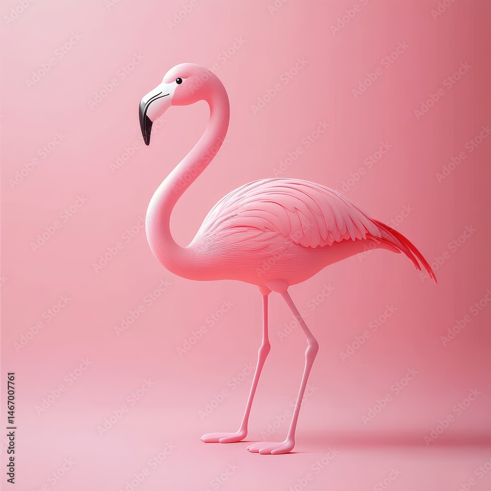Fototapeta premium Pink flamingo in a setting against a pink background.