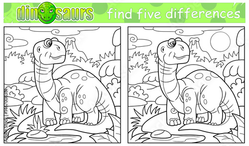 prehistoric funny dinosaur coloring book, find five differences
