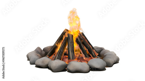 Realistic Campfire Surrounded By Smooth Stones Creating Warm Ambiance