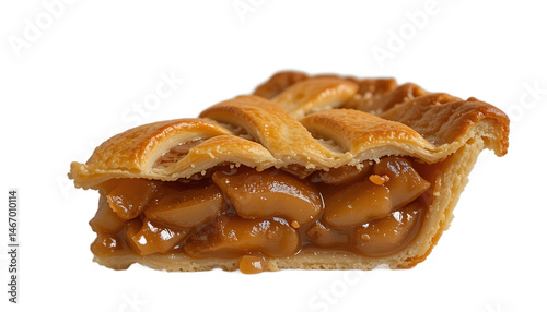 Delicious Slice of Apple Pie with Lattice Crust on White Background