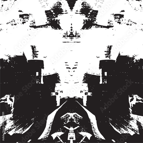 A stark fragmented reveals multiple faces in a monochrome composition.