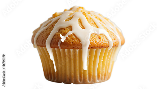 Delicious Vanilla Muffin with Sweet Glaze Drizzled on Top, Close-up
