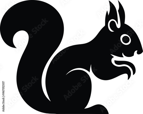 Black and white vector illustration features a cute cartoon rabbit and squirrel silhouette, a funny animal design