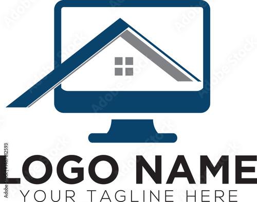 Minimalist tiny house trailer logo vector icon on white background