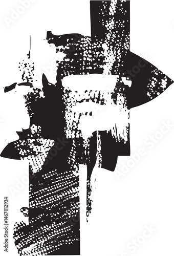 A fragmented textured arrow points sharply upwards against a stark white background.