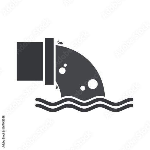 Isolated pictogram icon depicting water pollution from industrial waste discharged through drainage, symbolizing environmental contamination and ecological harm