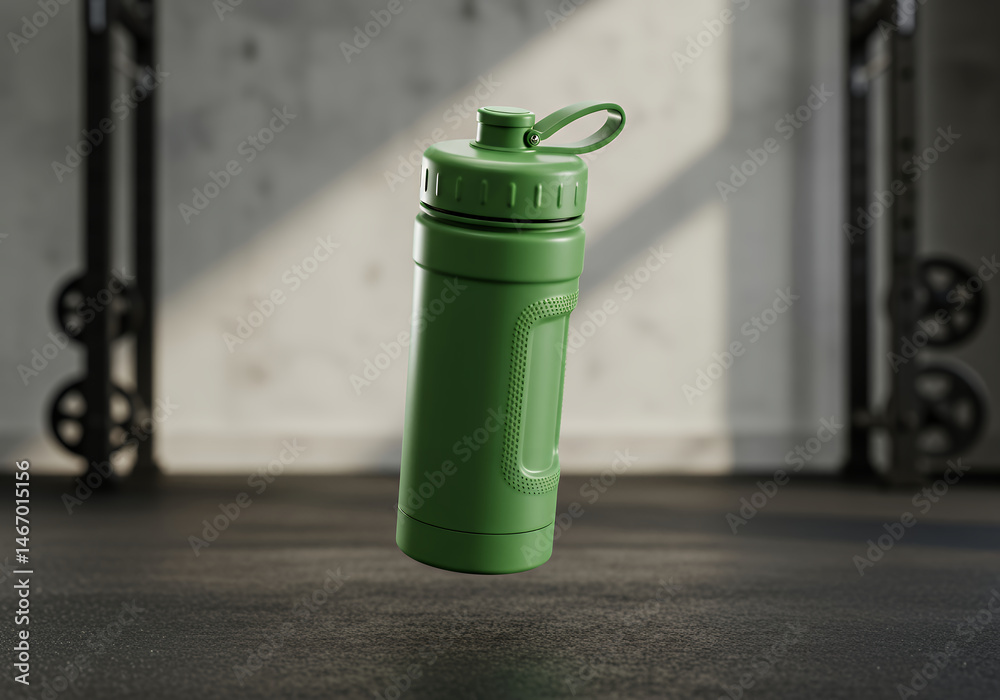 Obraz premium Green Water Bottle on Gym Floor
