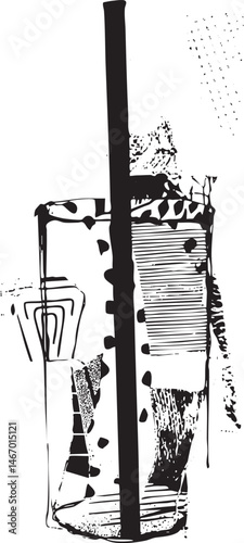 A tall black glass tube stands vertically against a textured background.