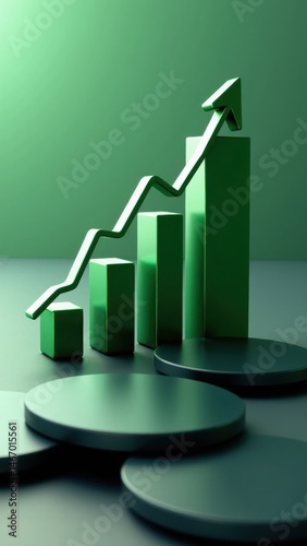 Obraz na płótnie A dynamic 3D graph chart icon with rising bars in emerald green, floating above a dark interface, symbolizing business growth . w salonie