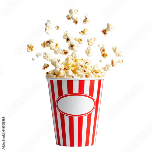 A highresolution widescreen of popcorn flying out of a red and white striped popcorn cup o 